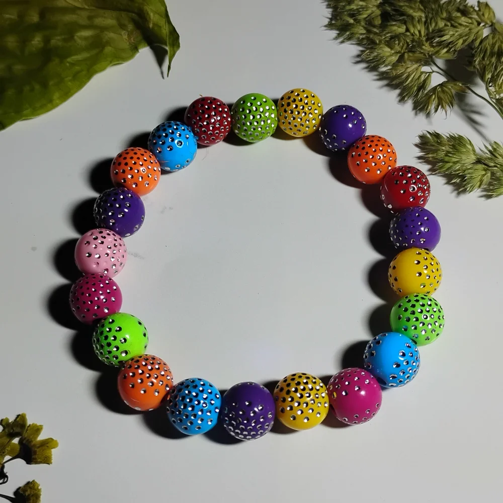Multicolor Beaded Bracelet with Rhinestones - Picture 2 of 4